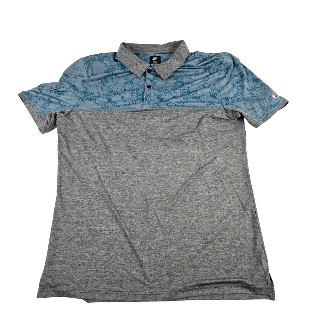 Oakley Hydrolix Golf Polo Shirt Mens Medium Blue‎ Grey Pattern Short Sleeve
